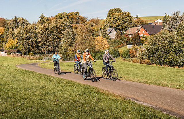 Vier Radfahrer auf Radweg